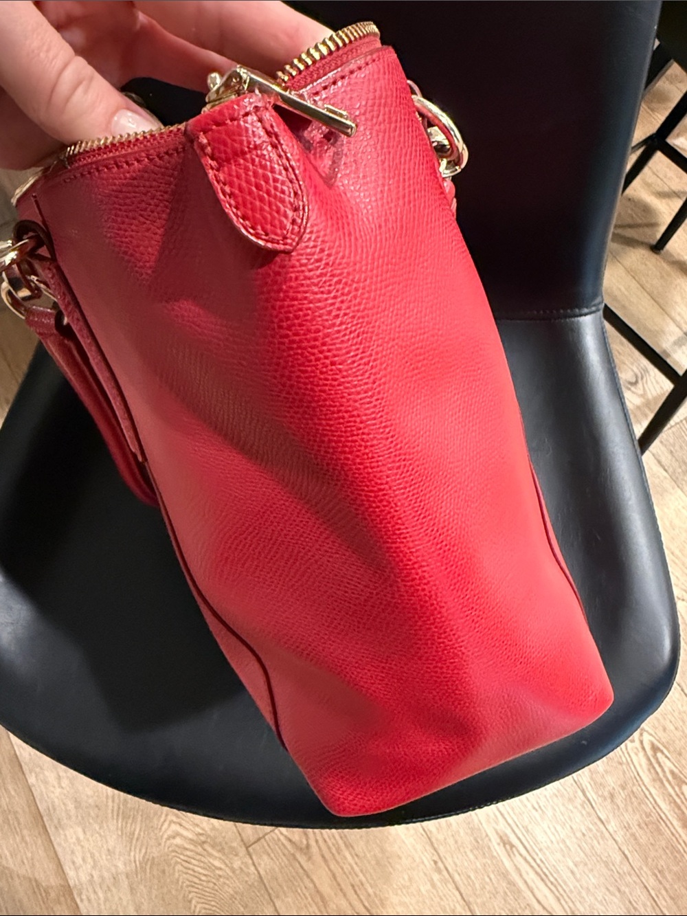 Coach Red Leather Tote with Gold Accents - Picture 11 of 12